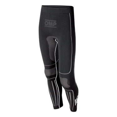 OMP KS Winter-R Pants in black front view – Seamless thermal karting base layer with stretch panels